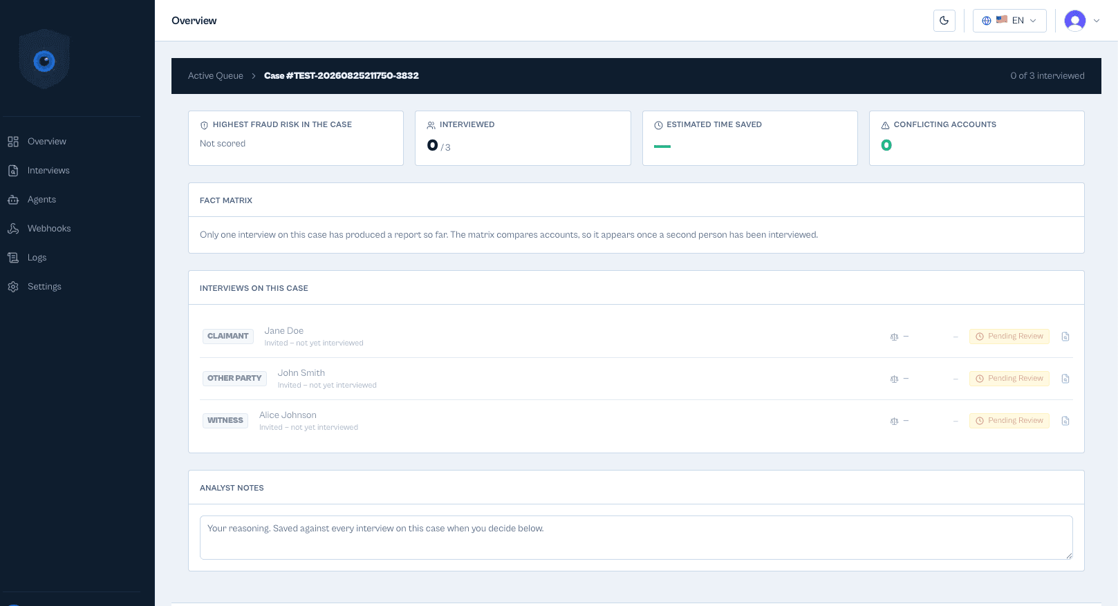 Case review in the Prudara dashboard